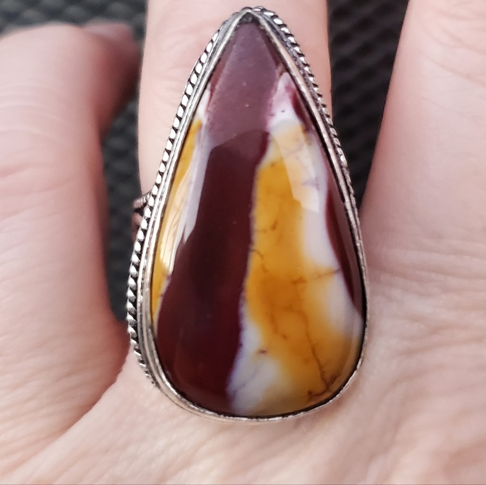 New Mookaite Jasper 925 Silver Statement Ring.